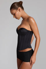 Satin Lace-Up Bustier Corset Top in Black