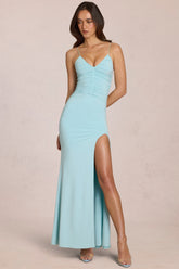Deep V-Neck Maxi Dress in Soft Aqua