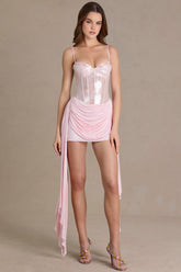 Embellished Lace Corset Mini Dress in Baby Pink