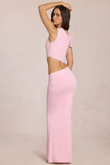 Asymmetric Drape Maxi Dress in Blossom Pink