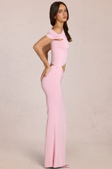 Asymmetric Drape Maxi Dress in Blossom Pink