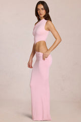 Asymmetric Drape Maxi Dress in Blossom Pink