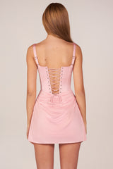 Lace-Up Draped Mini Dress in Blush Pink