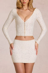 Lace Plunge Cardigan in Ivory