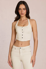 Denim Halterneck Corset Style Top in Ivory
