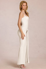 Square-Neck Tie-Gather Maxi Dress in Ivory