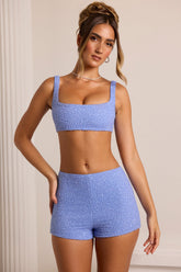 Embellished High Waist Hot Pant Shorts in Powder Blue