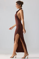 Jersey Cowl Neck Backless Maxi Dress in Espresso