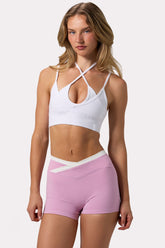 Seamless Soft Rib Crossover Sports Bra in White
