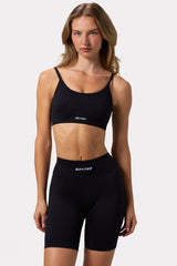 Scoop Neck Lace Up Back FlexiRib Sports Bra in Black