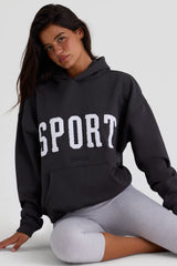 Soft Cotton Fleece Oversized Hoodie in Black