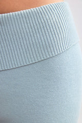 Chunky Knit Foldover Kick Flare Trousers in Dusty Teal