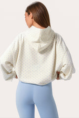 Oversized Applique Hoodie in Milk Polka Dot