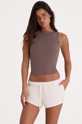 Brushed Jersey Elasticated Mini Shorts in Ecru