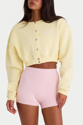 Ribbed-Knit Cropped Shrug in Lemon