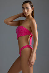 Embellished Scarf Bandeau Bikini Top in Raspberry Sorbet