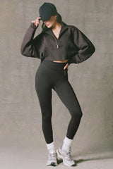 Cotton Jersey Acid Wash Cropped Sweatshirt in Ash