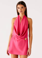 Halia Cowl Mini Dress - Watermelon