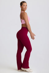 Soft Active V-Waist Pocket Flared Leggings in Burgundy
