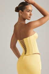Lace-Up Corset Top in Pastel Yellow