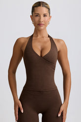 Halterneck Open-Back Tank Top in Pecan Marl