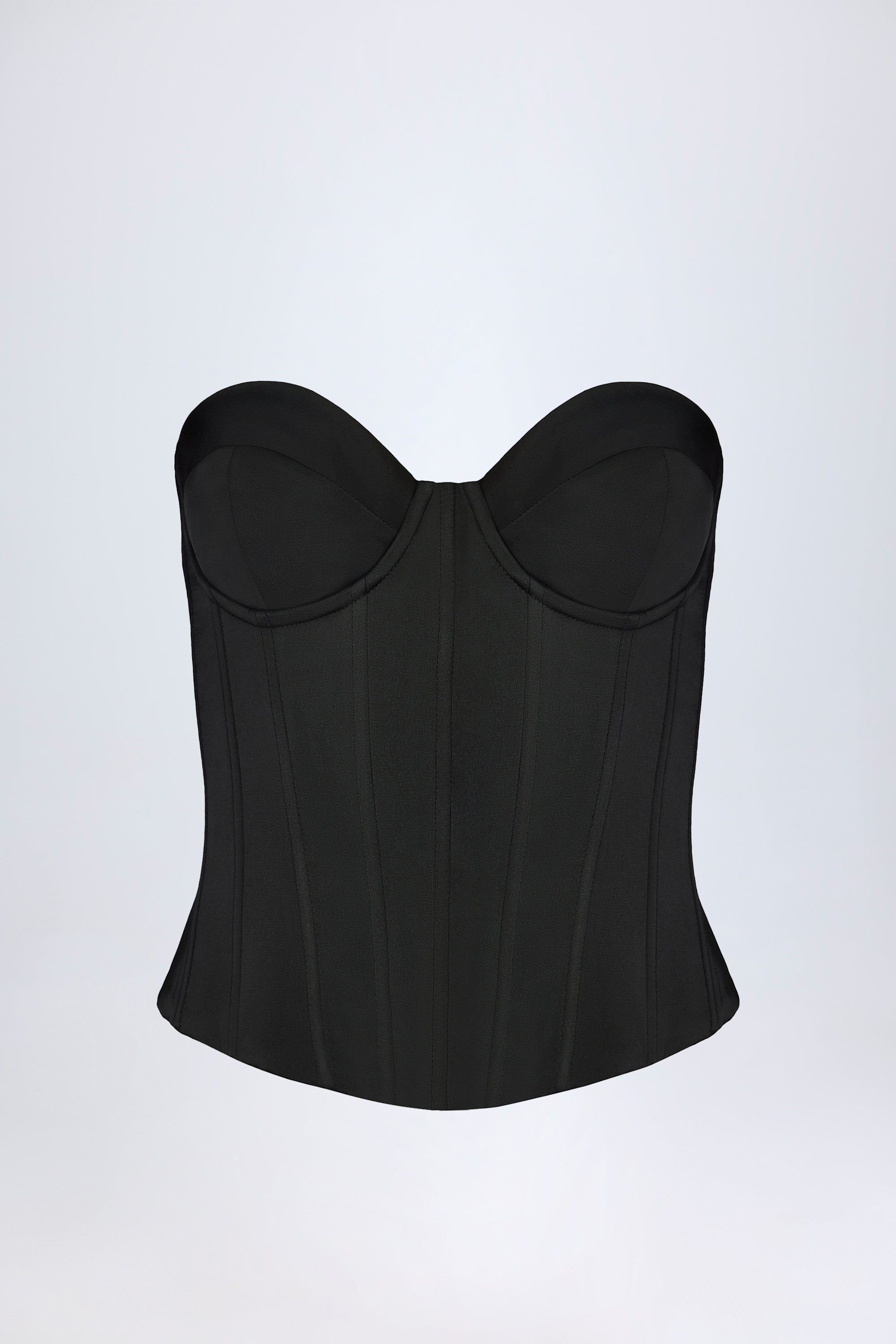 Satin Lace-Up Bustier Corset Top in Black