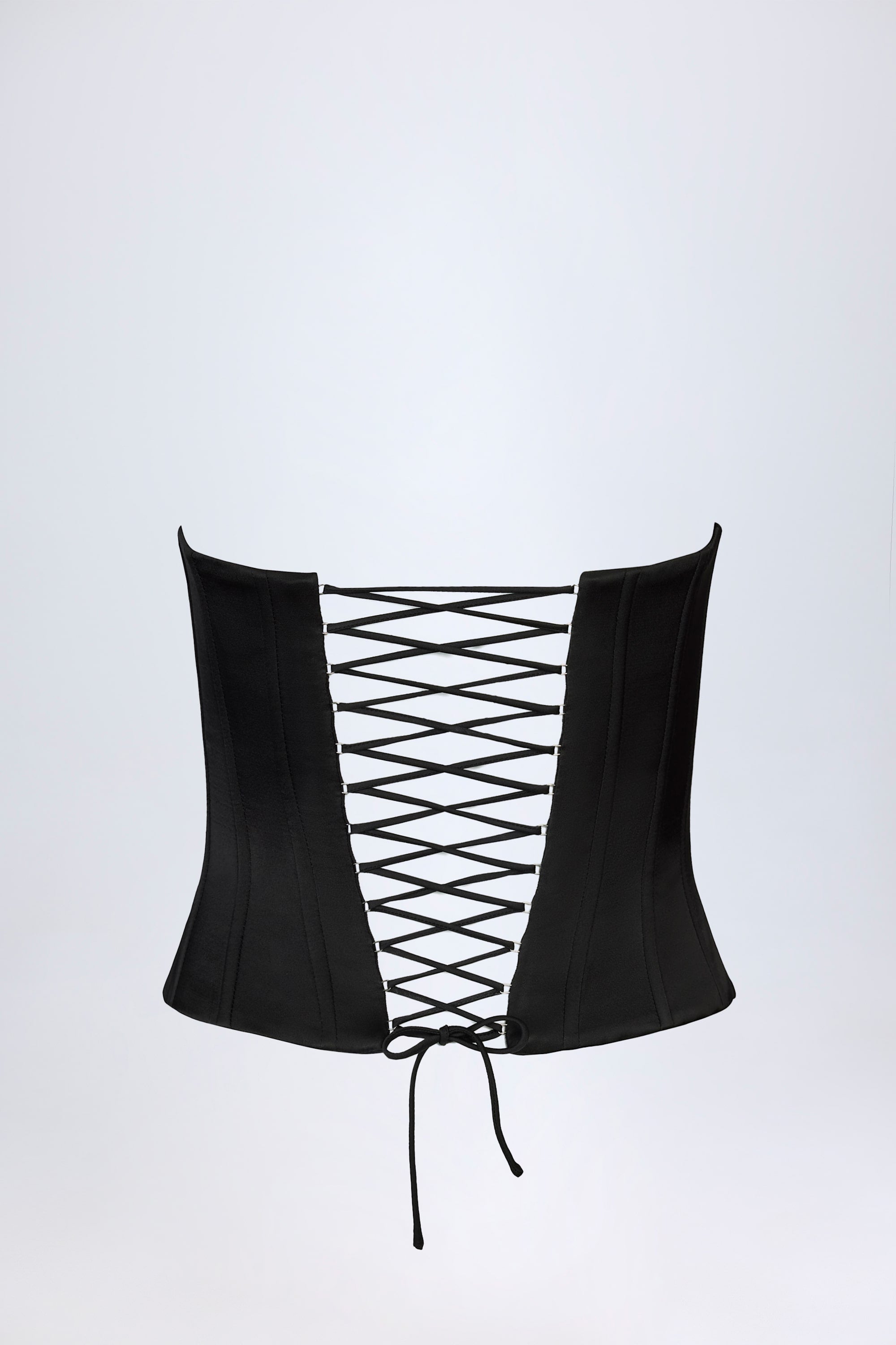 Satin Lace-Up Bustier Corset Top in Black
