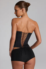 Satin Lace-Up Bustier Corset Top in Black
