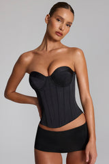 Satin Lace-Up Bustier Corset Top in Black