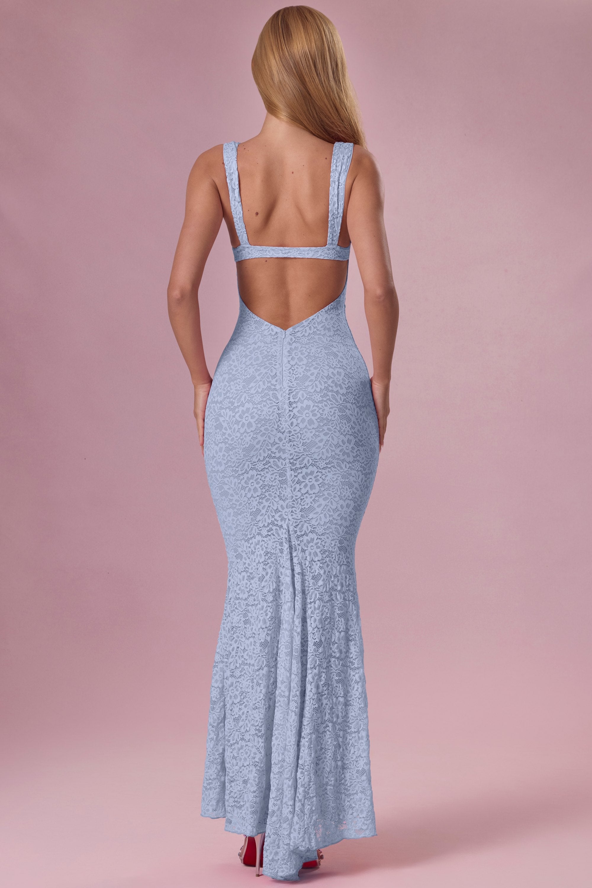 Lace Sweetheart-Neck Gown in Powder Blue