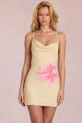Chiffon Mini Dress in Yellow Floral Print