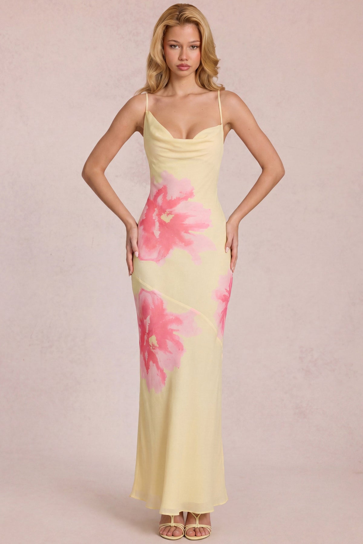 Chiffon Maxi Dress in Yellow Floral Print