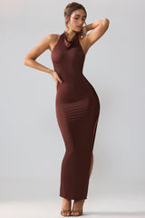Jersey Cowl Neck Backless Maxi Dress in Espresso
