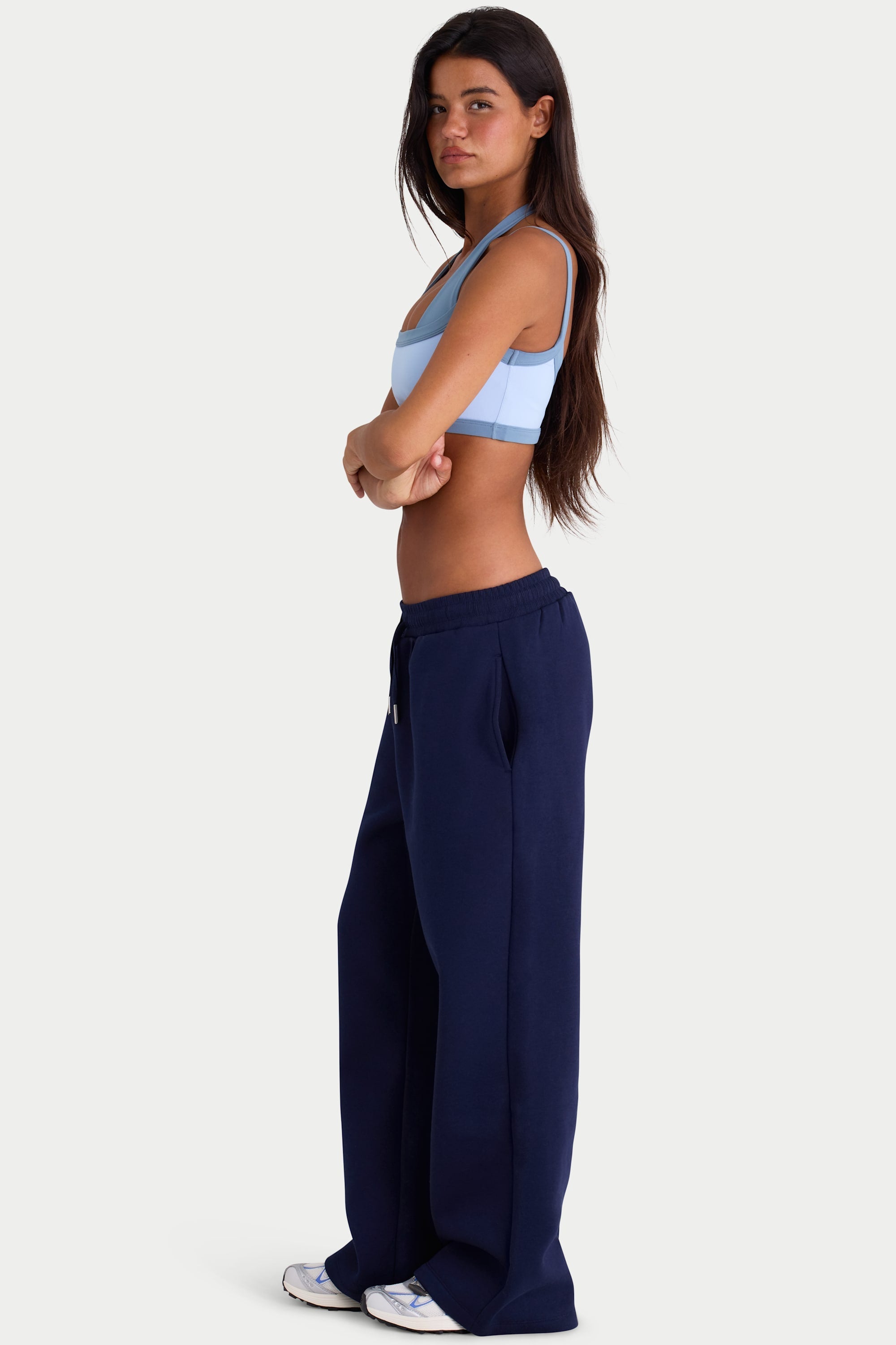 Brushed Jersey Wide-Leg Joggers in Classic Navy