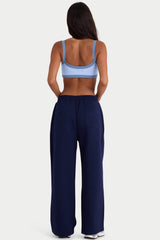 Brushed Jersey Wide-Leg Joggers in Classic Navy