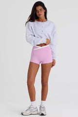 Brushed Jersey Button-Up Cropped Cardigan in Grey Marl