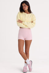 Brushed Jersey Button-Up Cropped Cardigan in Lemon