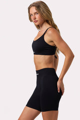 Scoop Neck Lace Up Back FlexiRib Sports Bra in Black