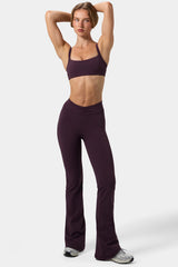 Soft Active Ruched Flared Trousers in Plum