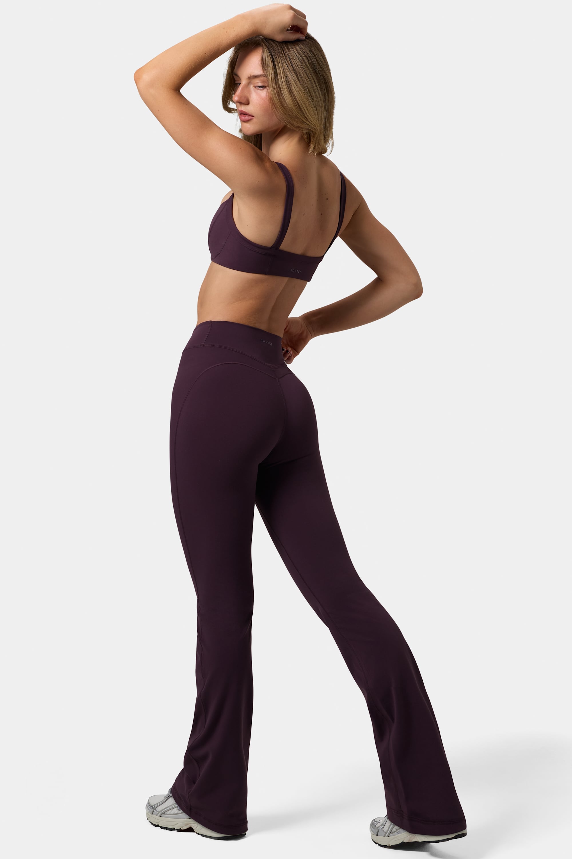 Soft Active Ruched Flared Trousers in Plum