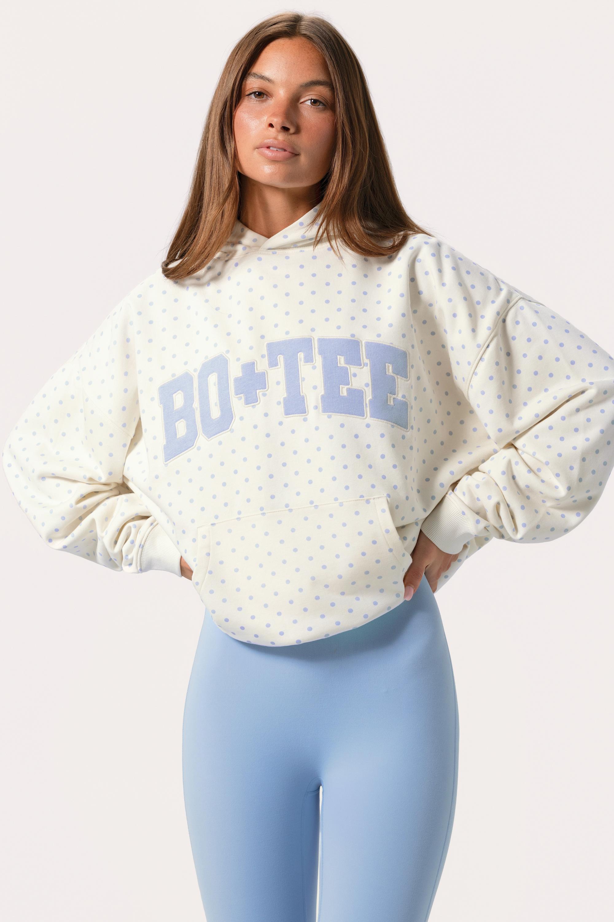 Oversized Applique Hoodie in Milk Polka Dot