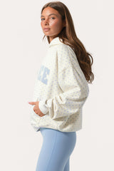 Oversized Applique Hoodie in Milk Polka Dot