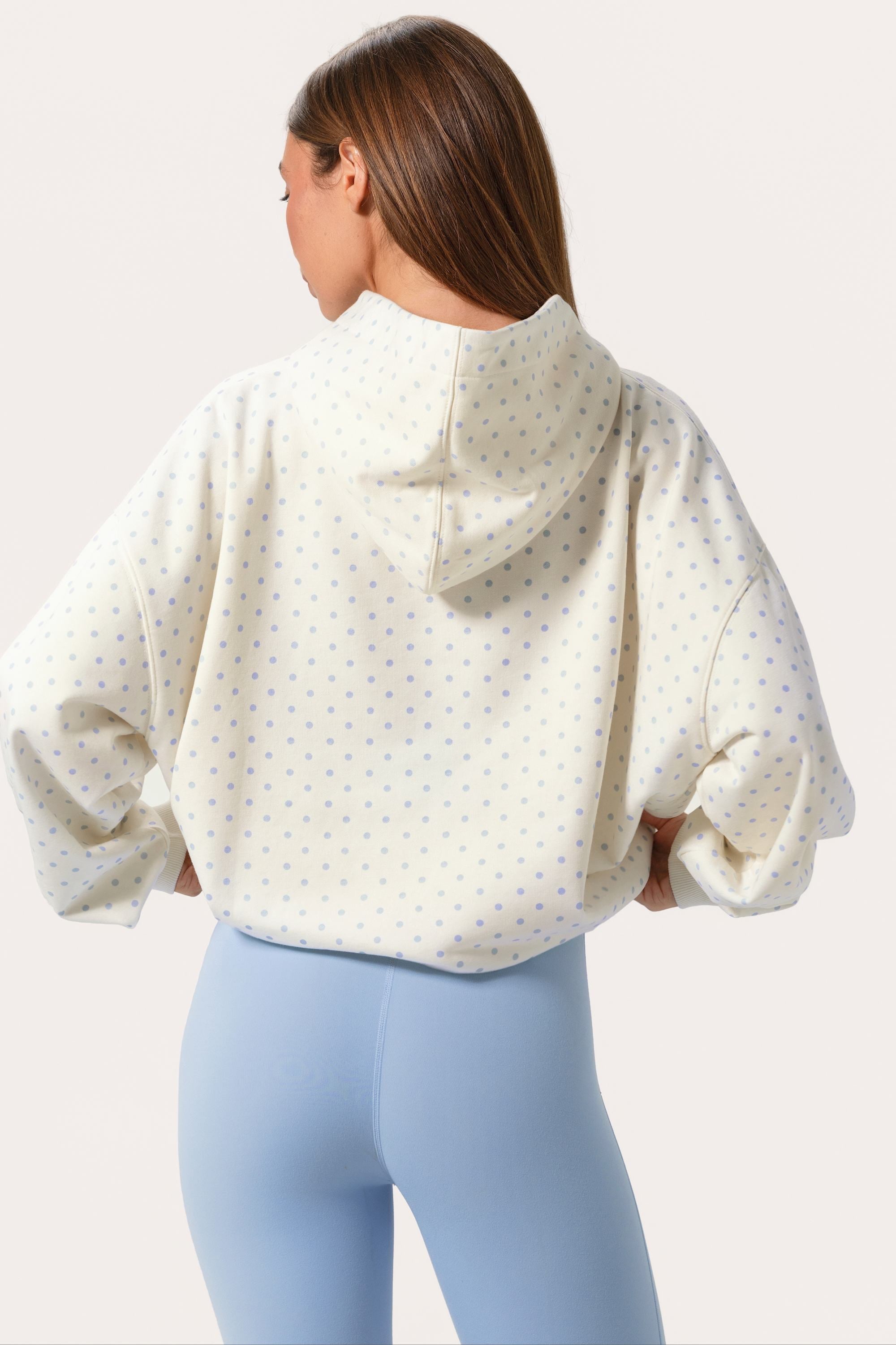 Oversized Applique Hoodie in Milk Polka Dot