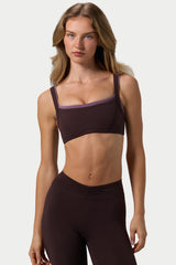 Soft Active Seam-Detail Sports Bra in Espresso