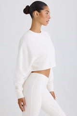 Textured Cotton Jersey Open-Back Cropped Sweatshirt in White