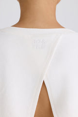 Textured Cotton Jersey Open-Back Cropped Sweatshirt in White