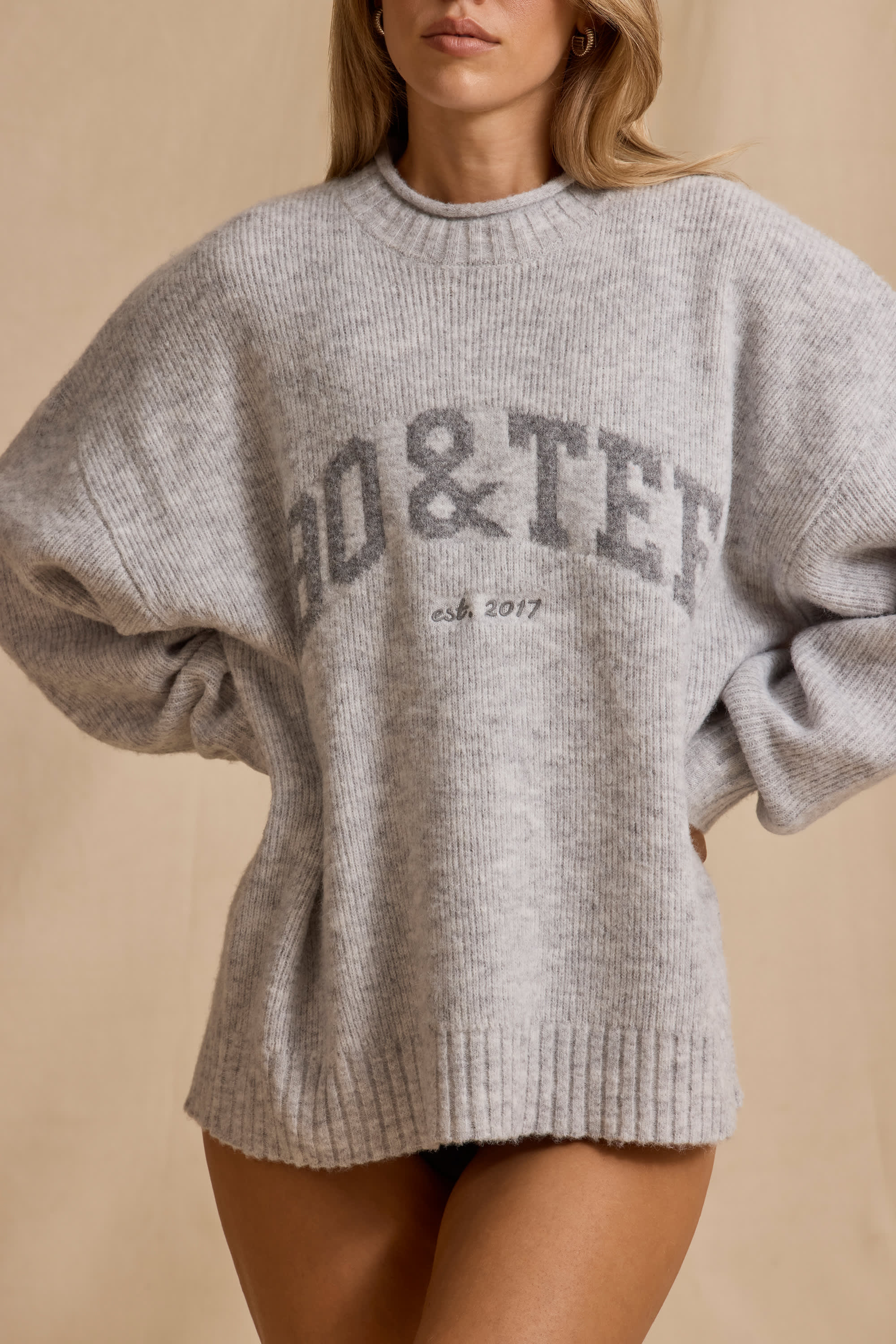 Ribbed Knit Oversized Jumper in Ice Marl