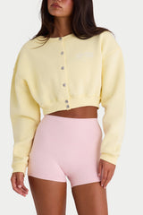 Ribbed-Knit Cropped Shrug in Lemon
