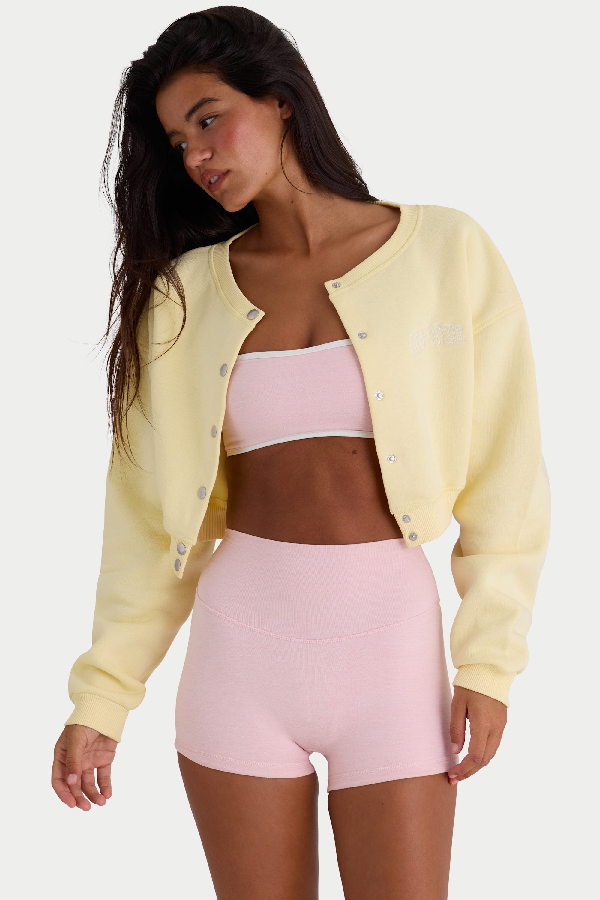 Ribbed-Knit Cropped Shrug in Lemon