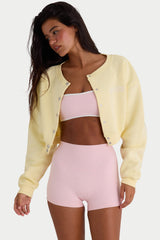 Ribbed-Knit Cropped Shrug in Lemon